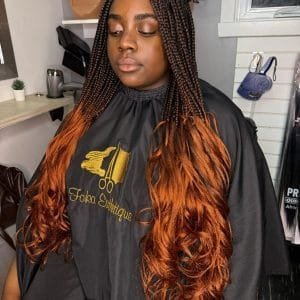 Tresses africaines longues – Finition bouclée ombrée cuivrée