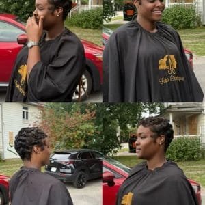 Femme souriante avec une coupe pixie courte noire et élégante aux ondulations Finger Waves