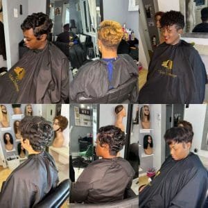 Coupe Pixie Courte Dégradée avec Ondulations et Mèches Colorées