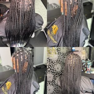Vue de dos d'une tête avec des Box Braids longues et soignées.
