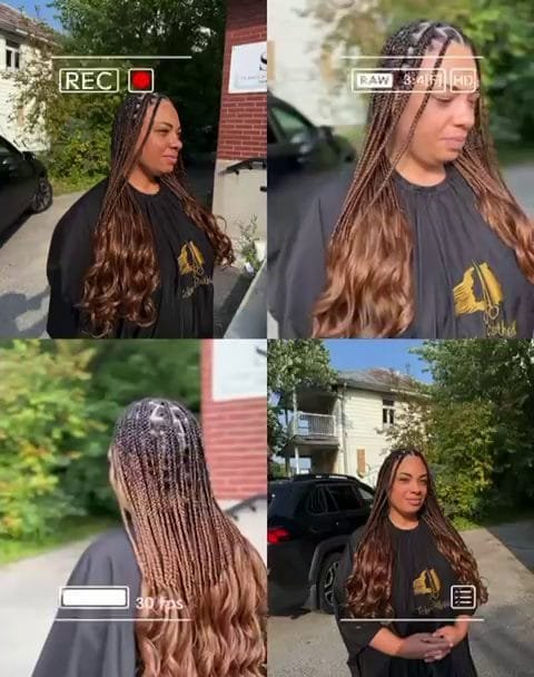 Femme portant des tresses avec des pointes bouclées, un style de coiffure tendance et élégant.